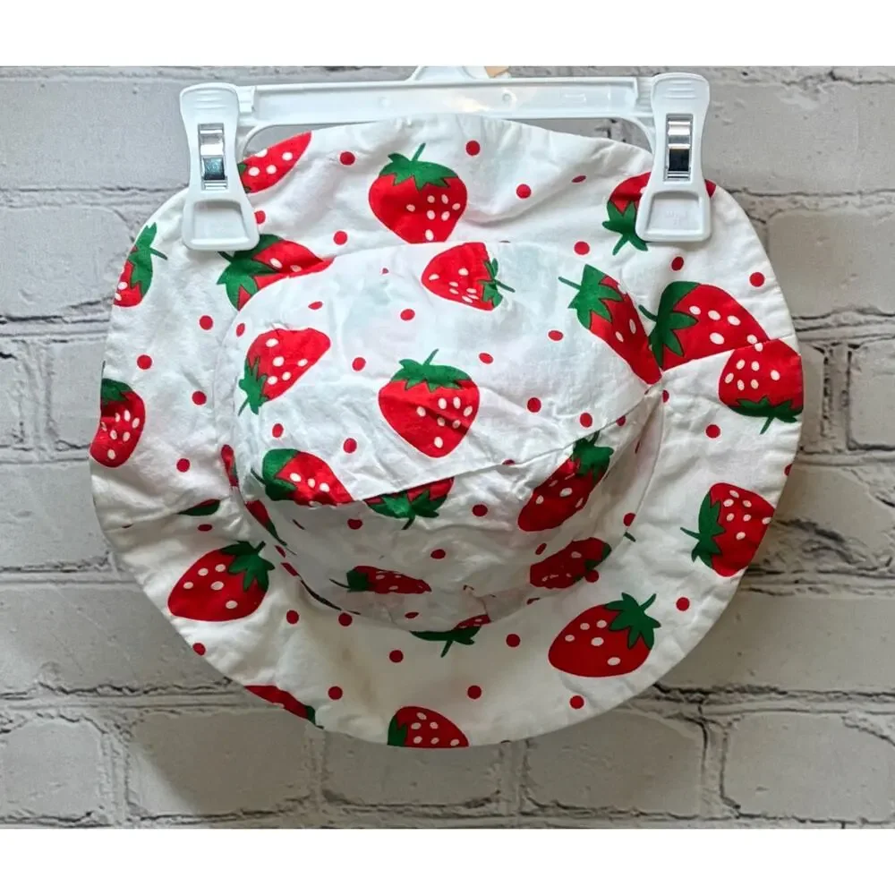 Gerber Lemon Squeeze One Piece Ruffled Swimsuit (Size 12M) & Strawberry Sun Hat